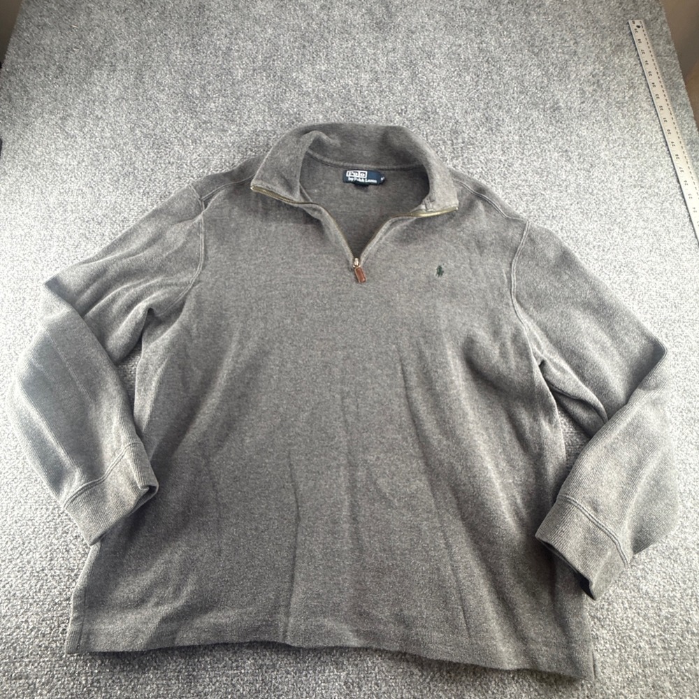 Polo Ralph Lauren Mens XL Gray 100% Cotton Quarter Zip Pullover Sweater Logo